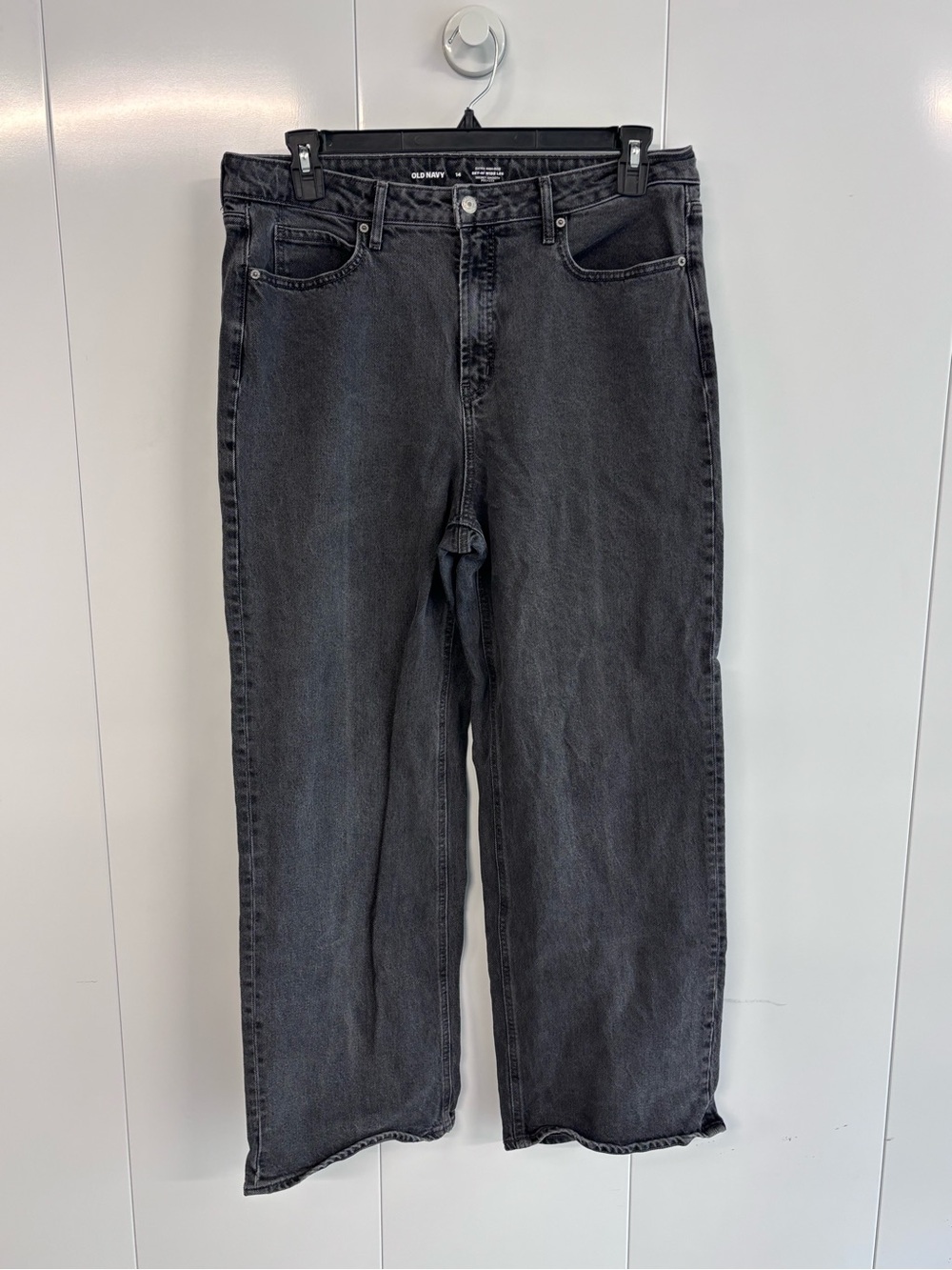 Old Navy Womens Size 14 Black Extra High Rise Sky Hi Wide Leg Denim Jeans